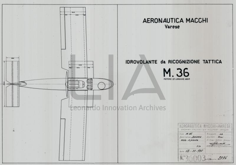 Idrovolante da ricognizione tattica Macchi M.36 - vista  in pianta (copia su lucido)